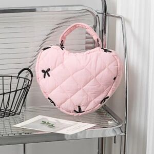 Pink Quilted Heart-Shaped Cosmetic Bag